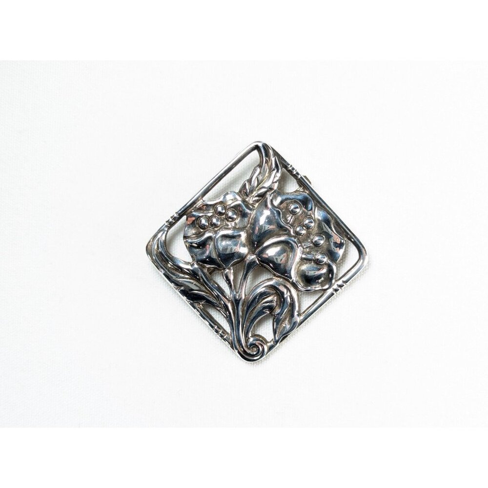 Vintage Danecraft Sterling Silver Poppy brooch, Square flower brooch gift for